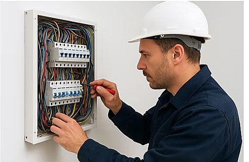 Électricien intervenant sur un tableau électrique